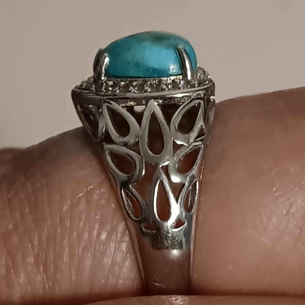 TURQUOISE HEART RING RHODIUM 9W5 STERLING SILVER SIZE 9 - Picture 4 of 8
